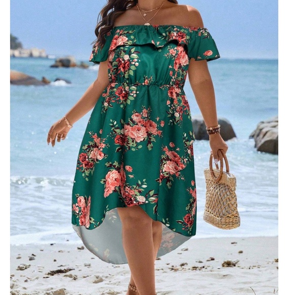 Plus Floral Print Off Shoulder High Low Dress - Picture 8 of 10